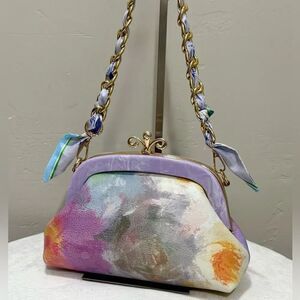 Tie-dye Print Cowhide Handmade Acrylic Frame Push Lock Handbag, Crossbody